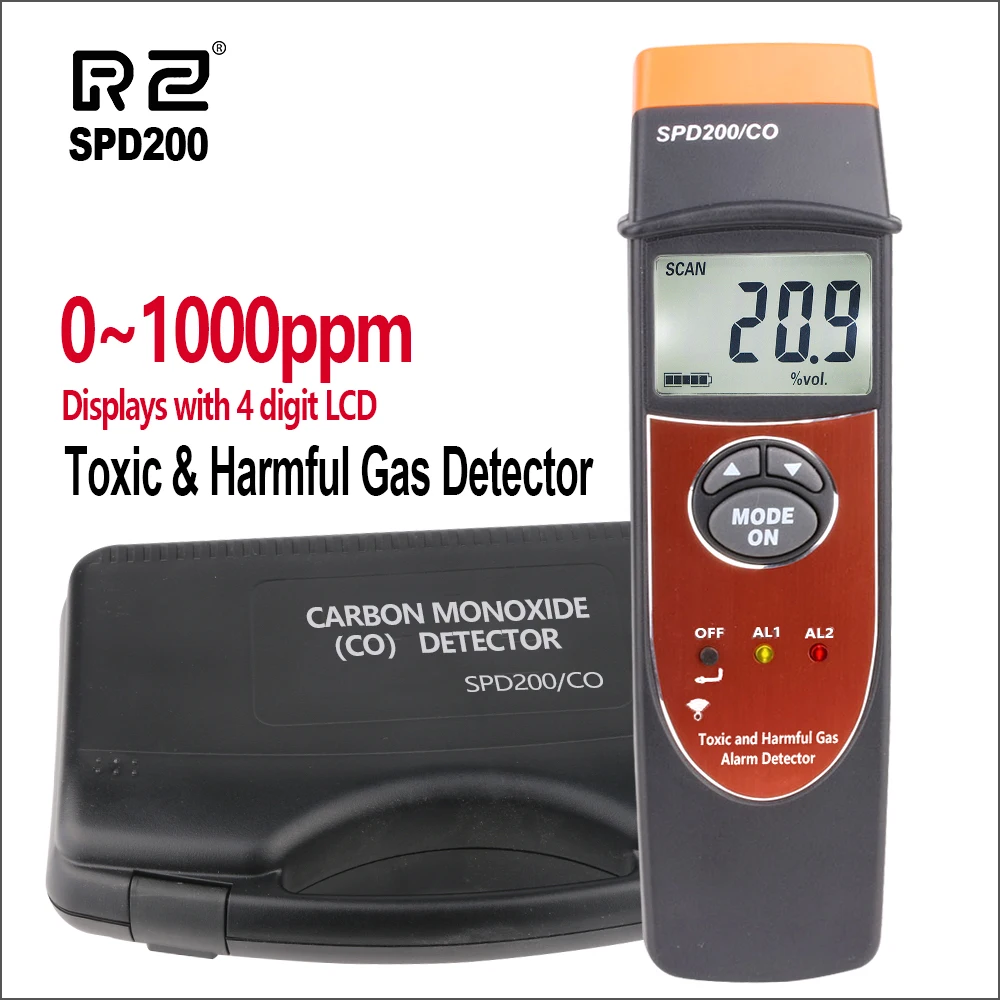 

RZ Monoxide Detector Meter Gas Leak Detector Digital Display CO Carbon Tester Leak Detectors Gas Analyzers SPD200