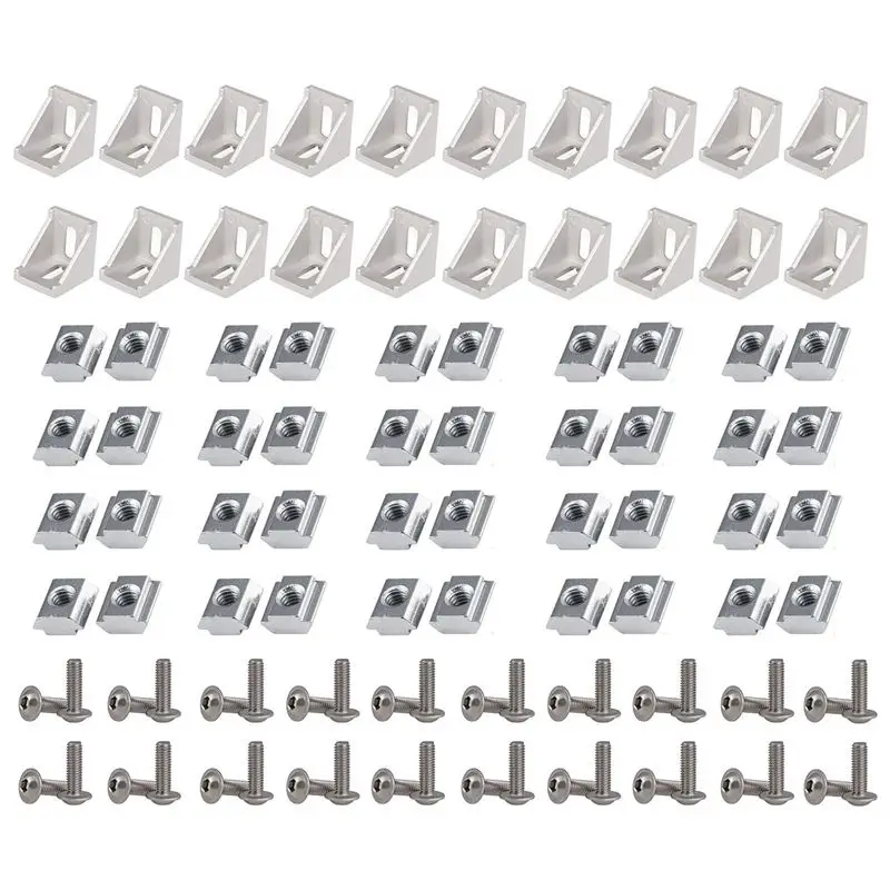 

NEW 2020 Series Aluminum Profile Connector Set, 20pcs Corner Bracket,40pcs M5 x 10mm T-slot Nuts, 40pcs M5x10mm Hex Socket Cap