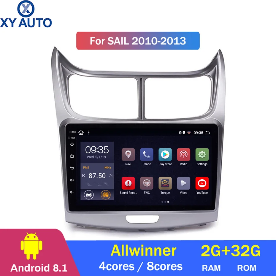 9 дюймов 2.5D IPS HD Мульти-сенсорный экран Android8.1 2G RAM 32G ROM NAVI для Chevrolet SAil 2010-2013 с Bluetooth USB