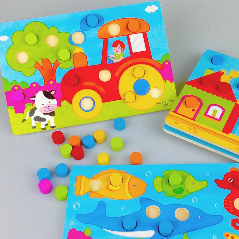 Монтессори дети раннего обучения Обучающие Мультяшные игрушки деревянная