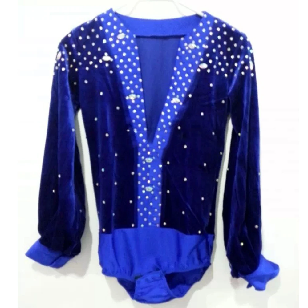

2018 New Man/Boy Latin/Ballroom Dance Tops Black/Blue Men Dance Shirt Bright 100-170cm Drill&Spandex&Velvet Dancewear DQ6042