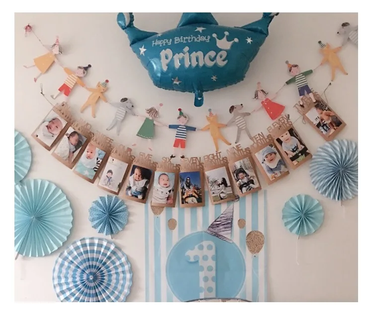 12 месяцы фоторамка Banner First декорации с днем рождения Baby Boy Girl принадлежности для