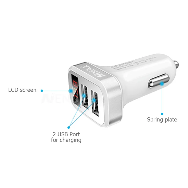 Ненука 2A автомобиля Зарядное устройство с двумя портами USB с светодиодный Дисплей Напряжение тока низкого Напряжение Предупреждение зарядки для samsung для iphone автомобиля Зарядное устройство