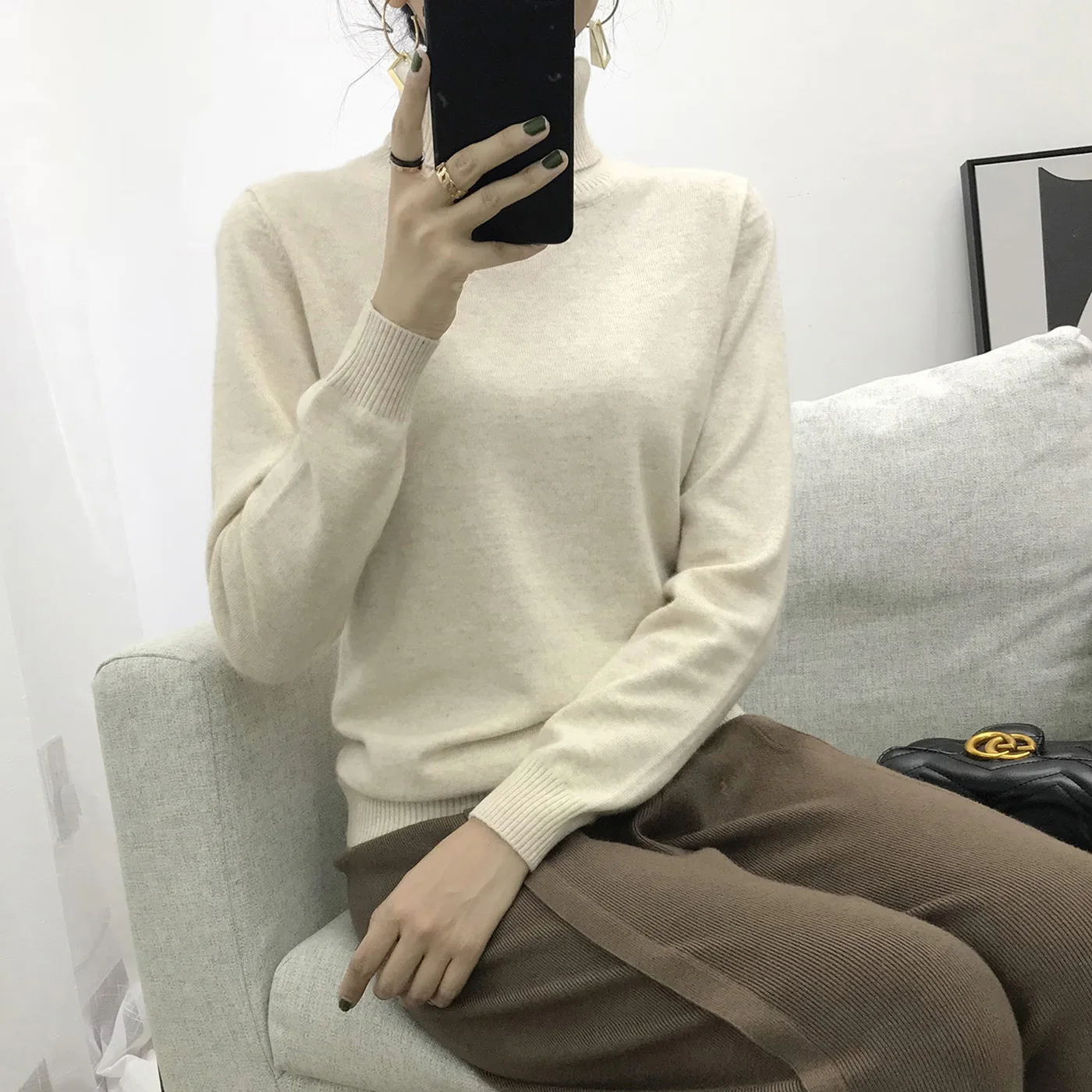 2018 Cashmere Sweater Women Turtleneck Women's Knitted Winter For Warm Sweaters Female | Женская одежда