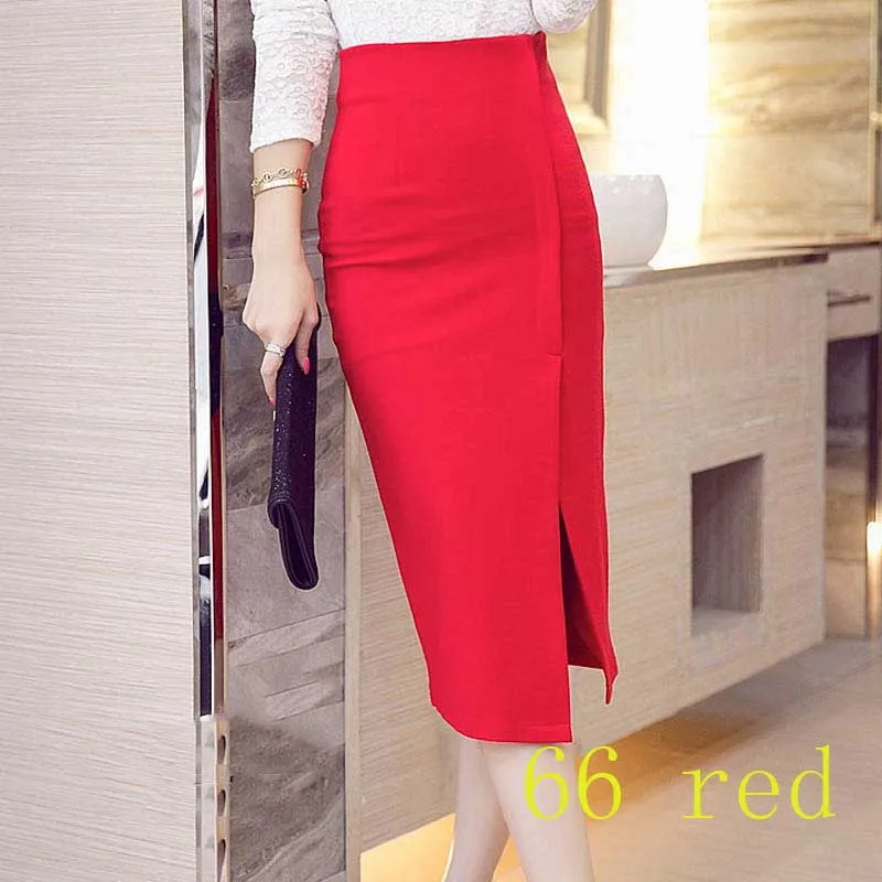 red Женская юбка-карандаш с высокой талией, большие размеры, облегающая, облегающая, модная, Женская юбка миди, красная, черная, с разрезом, Женская офисная юбка, 3XL, 4XL, 5XL - Цвет: red