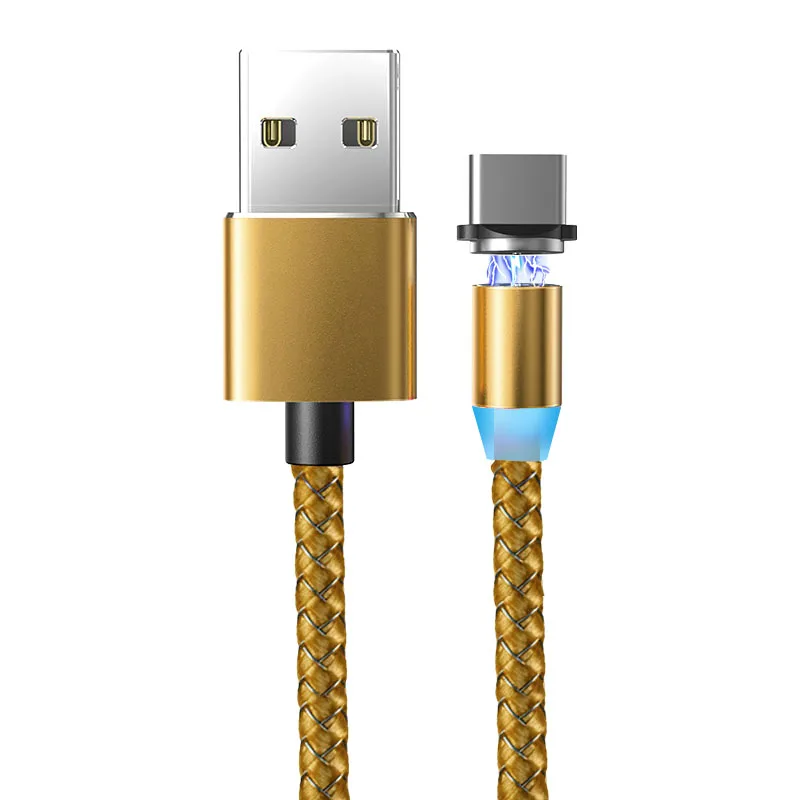 Gold Type C Cable Suhach 1 м 2 м светодиодный магнитный USB кабель для iPhone Xs Max 8 7 6 и usb type-C кабель и Micro USB кабель для samsung Xiaomi LG USB C - Цвет: Gold Type C Cable