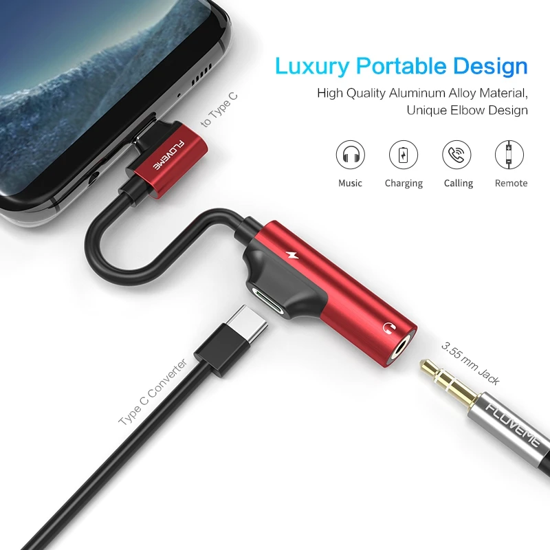 USB Type C аудио адаптер для зарядки и воспроизведения музыки мобильного телефона