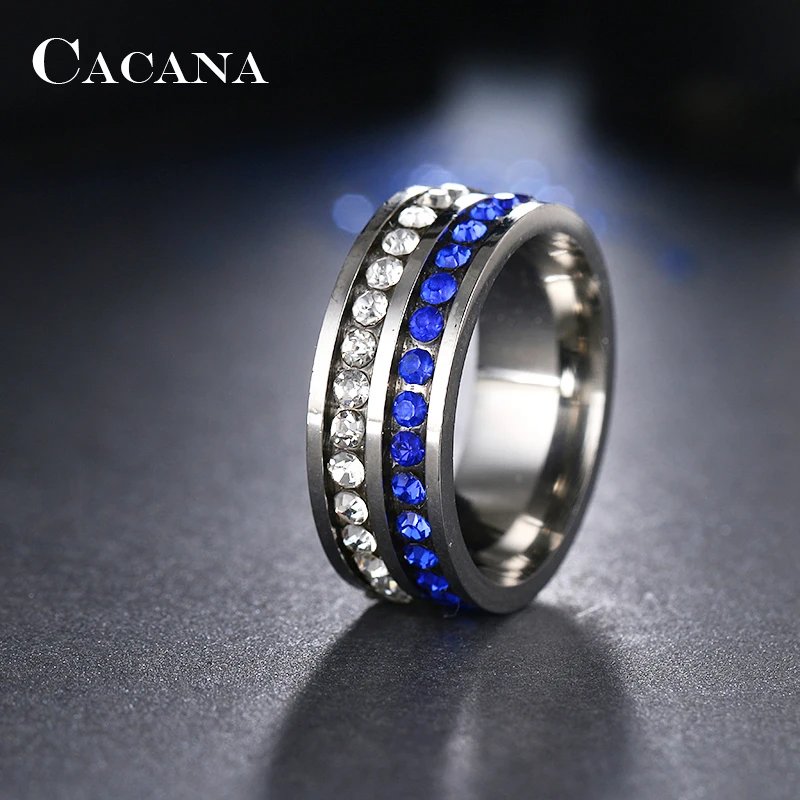 Женские двухрядные кольца CACANA из нержавеющей стали с кубическим цирконием