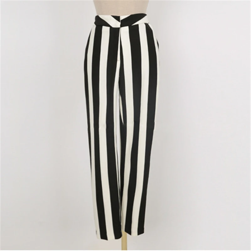 

2019 New Fashion Autumn Women's OL Professional Temperament Double-Breasted Warm Striped Blazer Slim Pants Two-Piece Set H00229