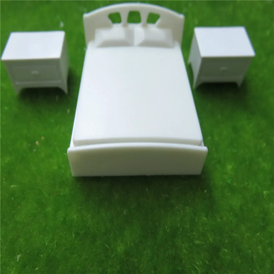 10 шт./лот миниатюрный пластик 1:75 масштаб 3d модель двухслойная белая кровать для