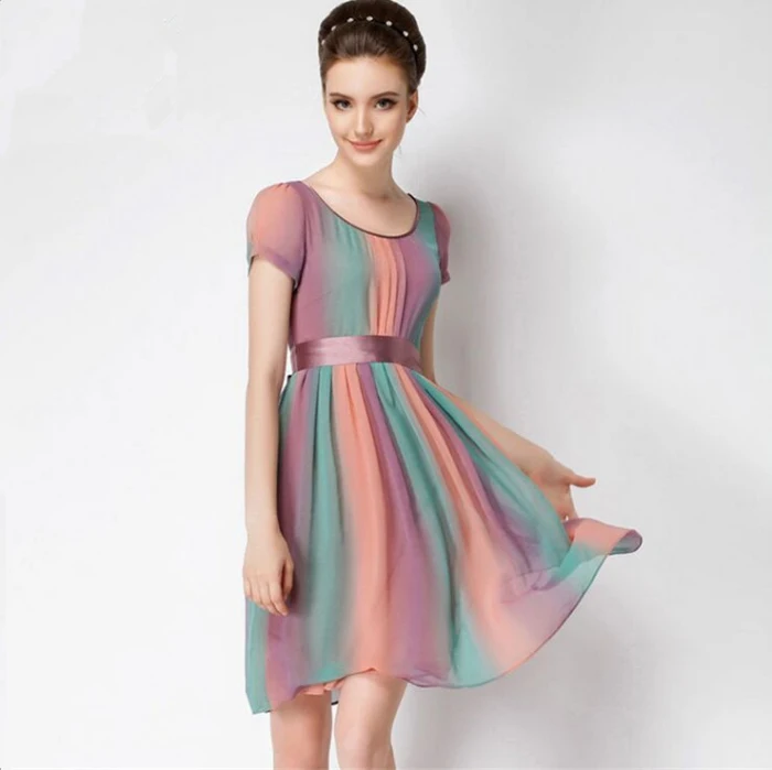 Women'S Plus Size Dress Summer Short Round Collar Color Matching Silk Women 2015 Ladies Sleeve | Женская одежда