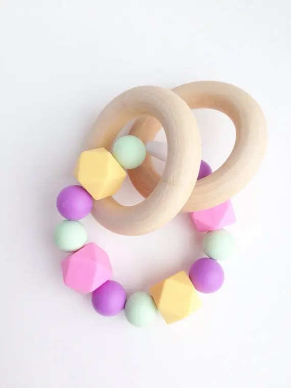 YUMUZ Pastel Infant Teething Bracelet Silicone Hexagon Baby Wooden Teether With Safe Breakaway Clasps | Украшения и аксессуары