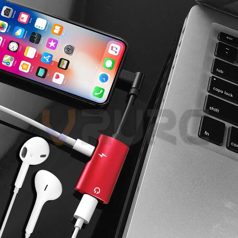 VRURC For Lightning Adapter iPhone X 10 Charging 8 7 Plus Charger Splitter Headphone Mini Portable | Мобильные телефоны и