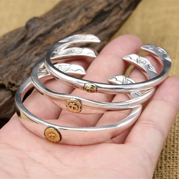 

100% Real Solid Sterling Silver 925 Twin-head Eagle Cuff Bangle Bracelet Men Women Top Quality Desinger Jewelry Free Gift Box