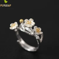 flyleaf 100 925 sterling silver plum flower open rings for women chinese style lady vintage jewelry