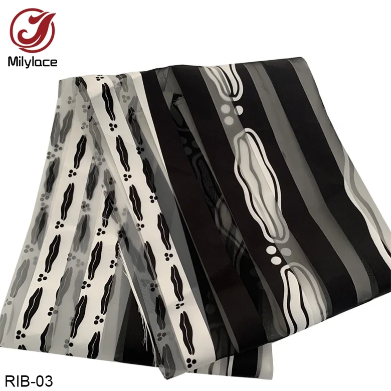 RIB-03 Горячая африканская печатная лента из ткани 5 ярдов Высококачественная модная лента из органзы ткани Анкары для вечерних платьев ребро-1-5 - Цвет: RIB-03