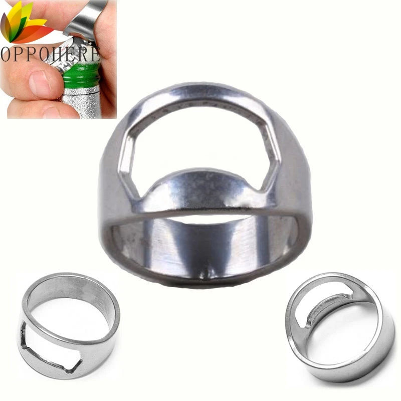 

Cool Men Stainless Steel Metal Finger 0.88inch Ring Beer Wine Bottle Opener Tool