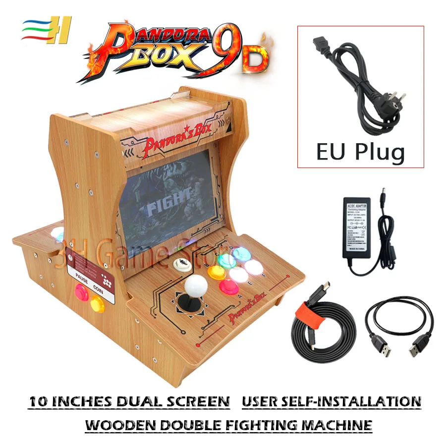 PB9D arcade EU plug Деревянная коробка Пандора 9D 2500 В 1 есть 3d игры мини аркадная бартоп diy пользователь Самостоятельная установка 10 дюймов двойной экран есть 3P 4P игры - Цвет: PB9D arcade EU plug
