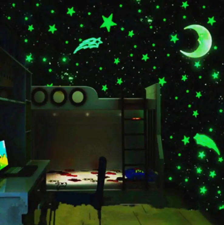 (Заказ 2 лота-25%) 100 шт серебристых звезд домашний настенный светится в темноте