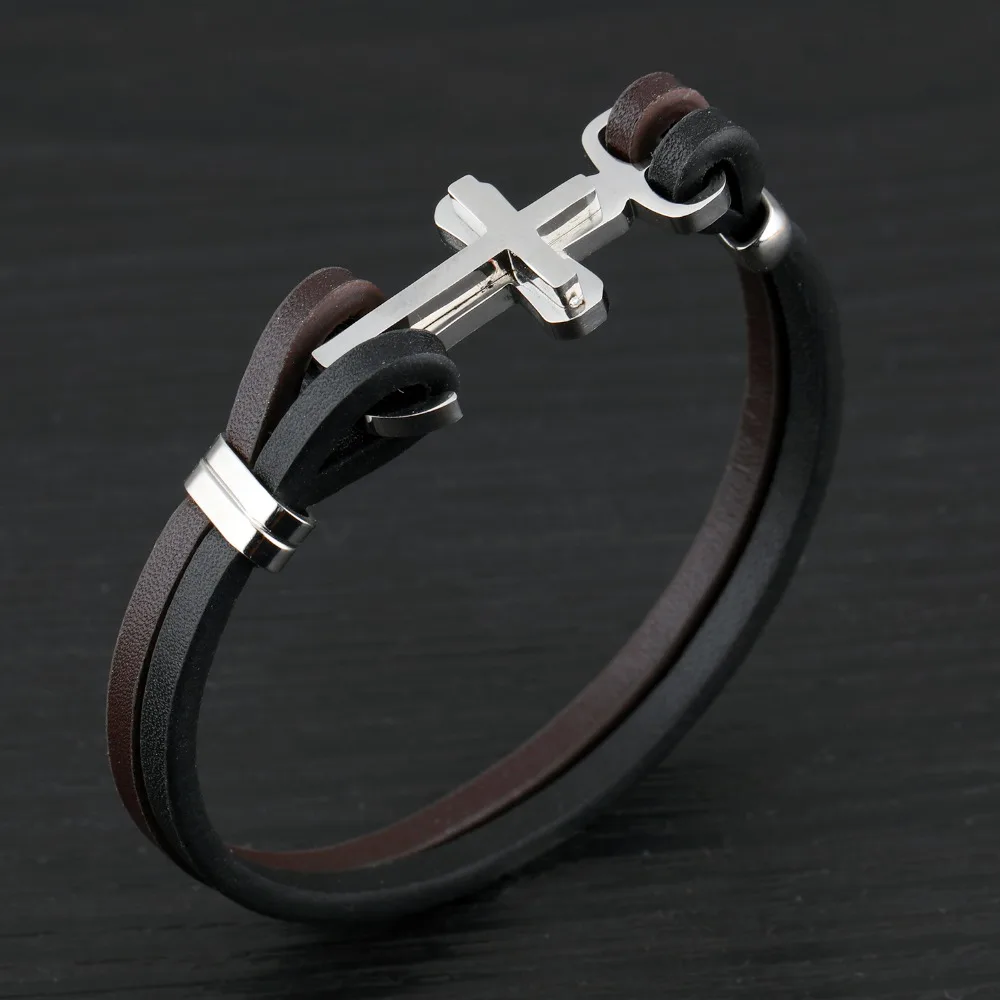 European and American punk wind cross leather bracelet fashion men's 3-PH1098 | Украшения и аксессуары