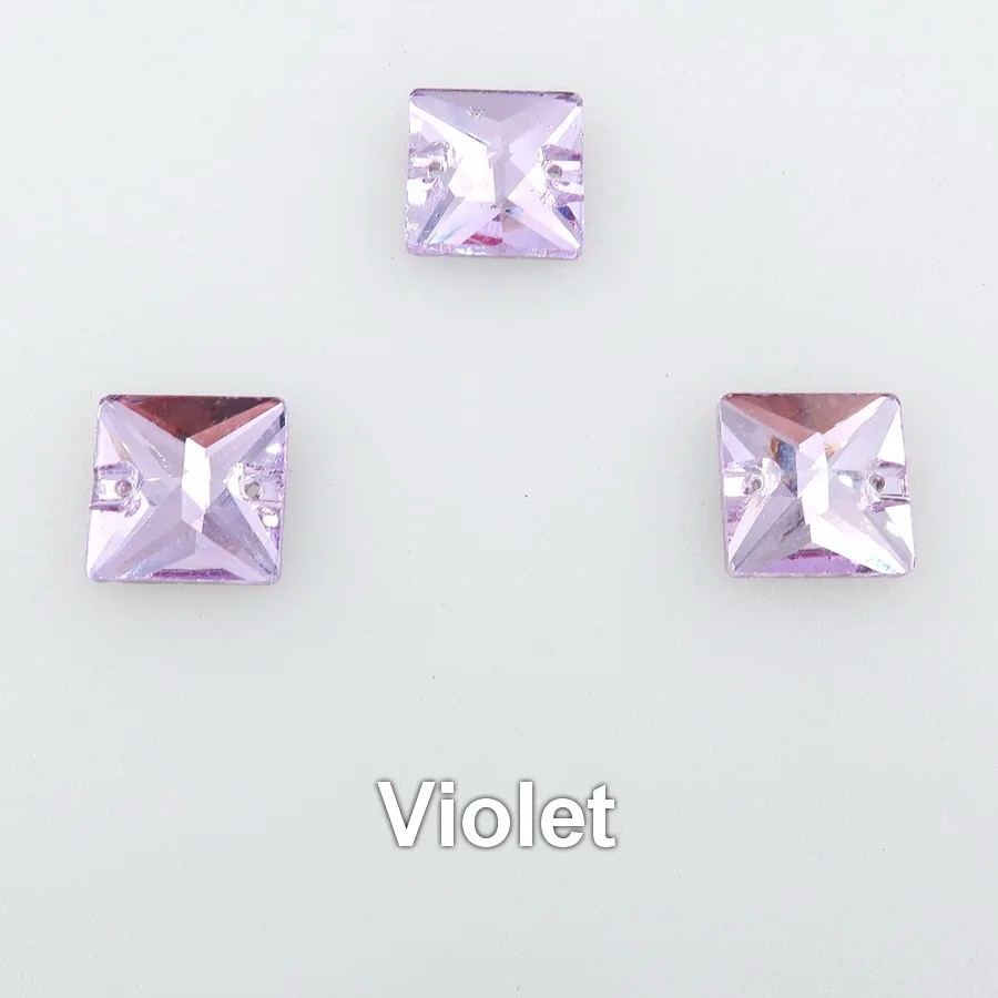 A19 Violet Квадратная форма, плоская задняя часть, с двумя отверстиями, стеклянный кристалл, 6 размеров, пришитые Стразы, стразы, бисер, свадебная обувь, сумки, сделай сам, отделка - Цвет: A19 Violet