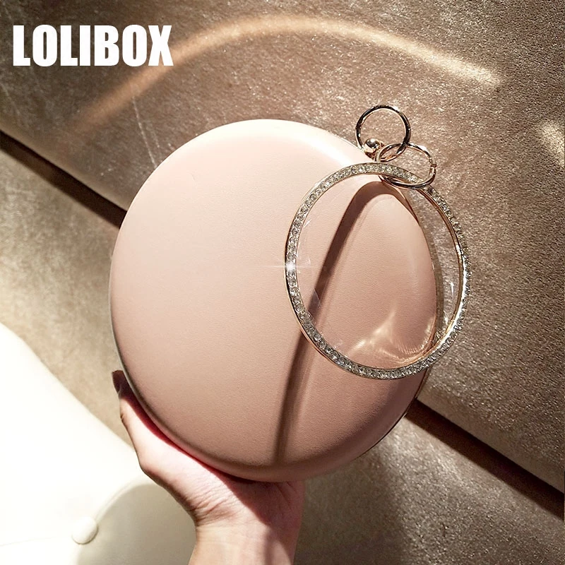 LOLIBOX женские сумки с металлическим кольцом и алмазной ручкой круглые вечерние