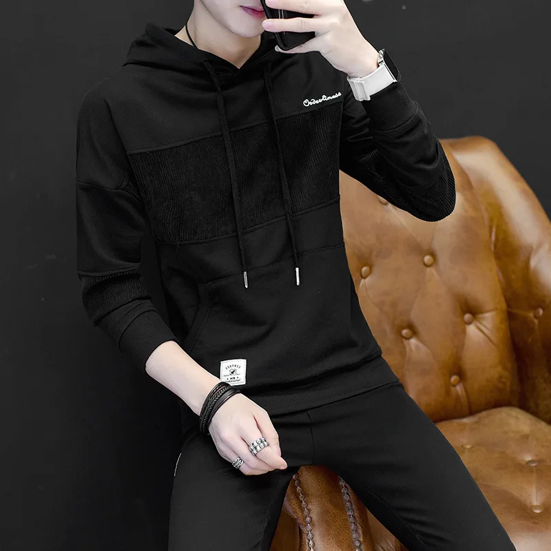 

Fashion Men's Hoodies Hip Hop Patchwork Hooded Sweatshirt Pullovers Hoodie Men Autumn Cotton Loose Male Coat Outwear