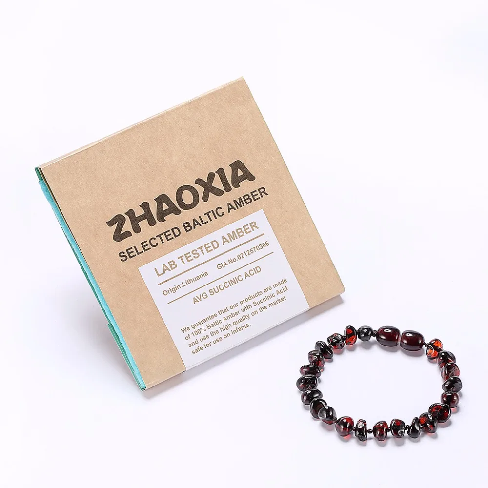 

Baltic Amber Teething Bracelet for Baby(Cherry) - Handmade in Lithuania - Lab-Tested Authentic - 2 Sizes