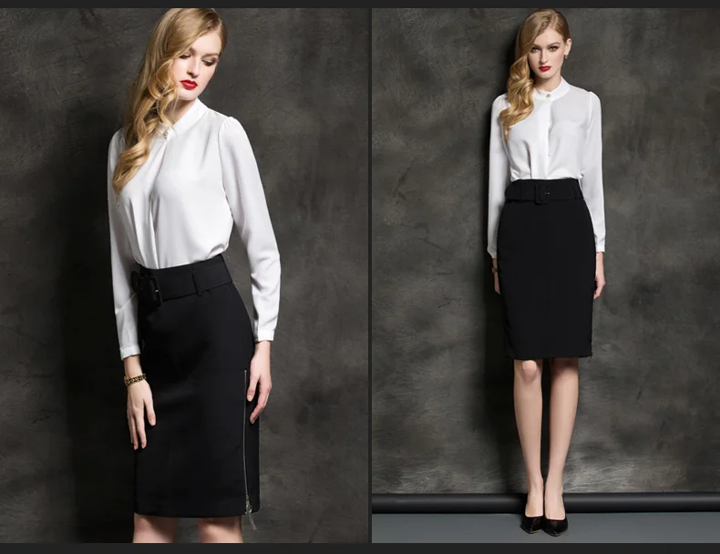Women Set Long Sleeve Luxury Blouse Top Midi Pencil Skirt Suits Office Lady Elegant Formal Business Work Wear Two Pieces Outfits