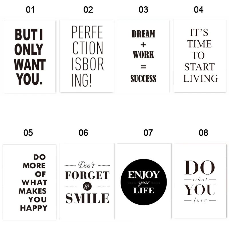 Dream Work Success Life Quotes Black and White Wall Art Picture Living Room Positive Canvas Painting Poster Home Decor | Дом и сад