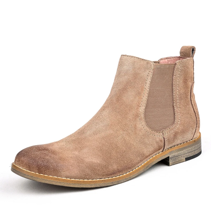 Khaki Brown Винтажные мужские Ботинки martin из натуральной кожи; дышащие повседневные ковбойские ботинки без застежки; модные мужские ботинки «Челси»; Size39-44 - Цвет: Khaki Brown