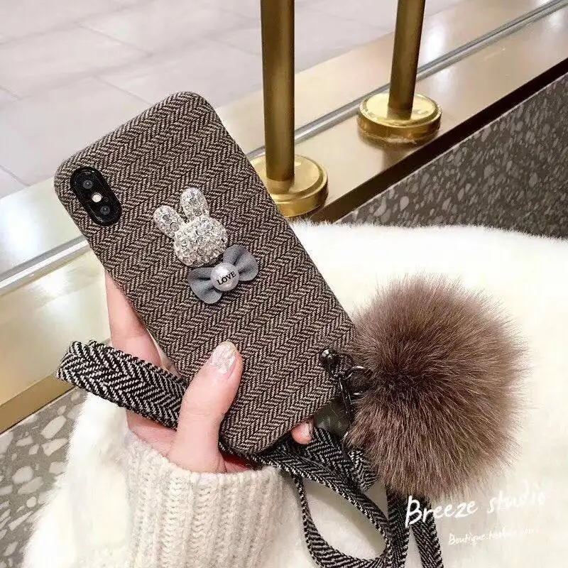 Retro 3D Rabbit phone cases For iPhone X 8 8plus 7 7Plus 6 6plus sweet style for XSmax XS XR Plush pendant | Мобильные телефоны и