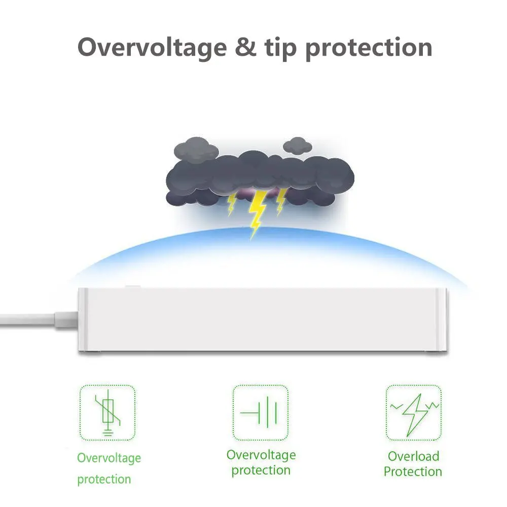 Умная WiFi полоса питания Защита от перенапряжения 6 AC Великобритания розетки с USB