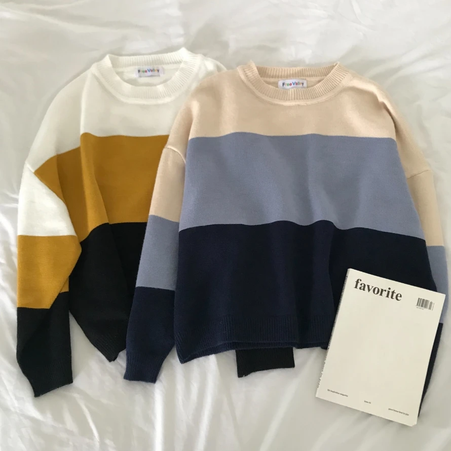 autumn 2020 winter clothes women harajuku korean fashion friends sweaters personality sweet striped retro knitted sweater | Женская