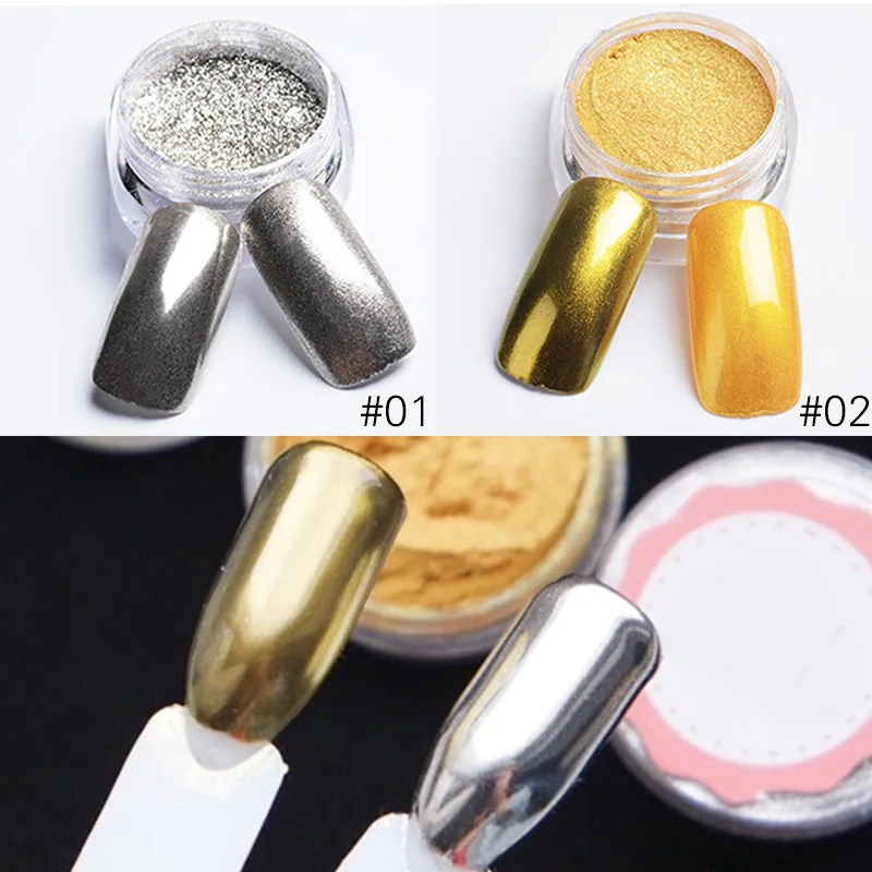 Зеркальная пудра с эффектом блеска для ногтей 1 г серебристая зеркальная