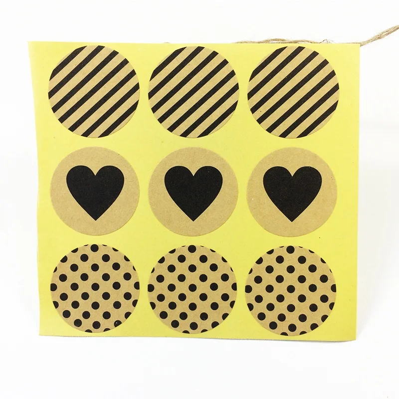 

900 Pcs/lot Vintage Fashion Heart Dots Twill Series Round Kraft Paper Sticker for Handmade Products Gift Sticker Label