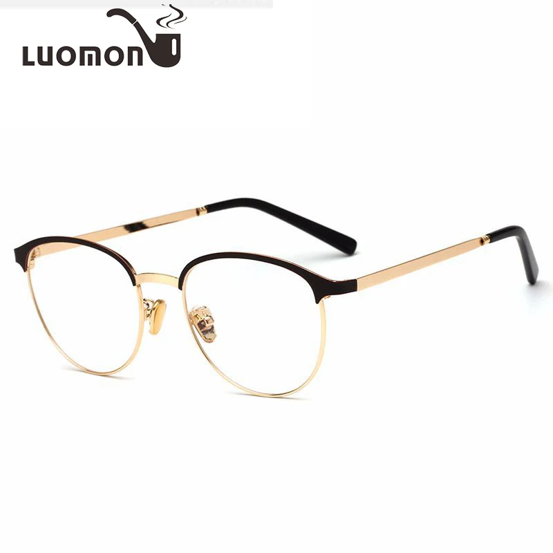 

LUOMON Semi-Rimless Glasses Frame Women Clear Lens Oval Eyeglasses Trending Gold Myopia Optical Frames For Man Oculos de sol