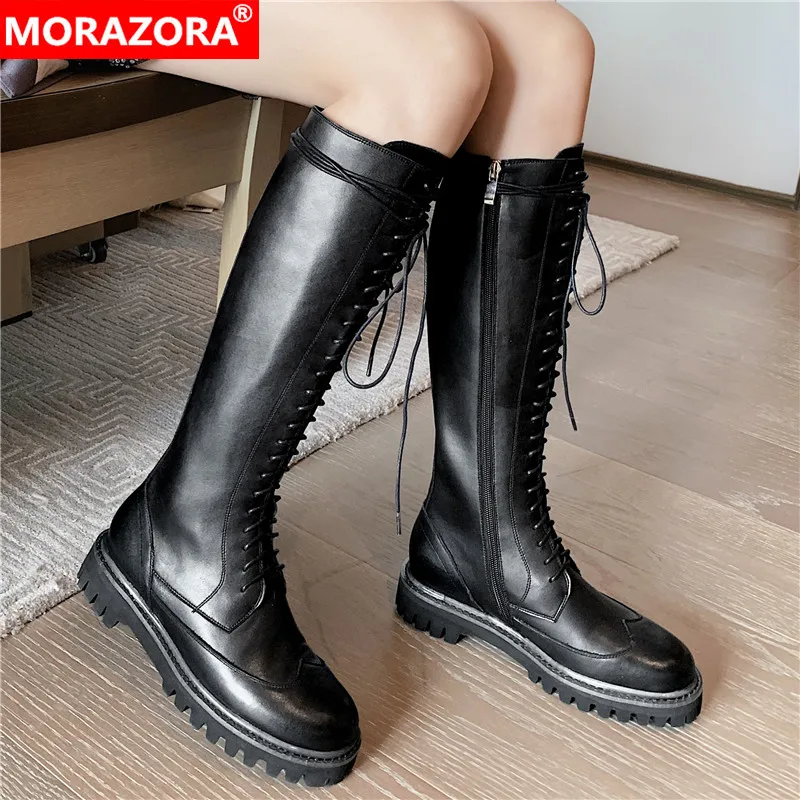 MORAZORA/2020 Лидер продаж Обувь из натуральной кожи на платформе Женские мотоботы