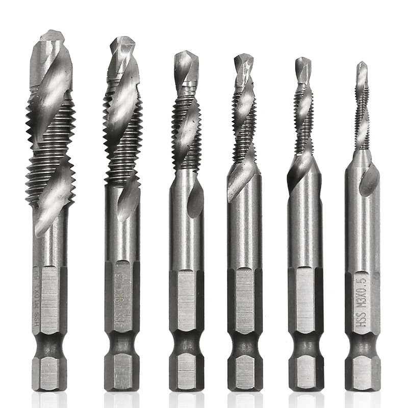 

M3-M10 HSS 4341 Composite Tap Drill Bit Thread Spiral Screw Tap 6.35mm 1/4'' Hex