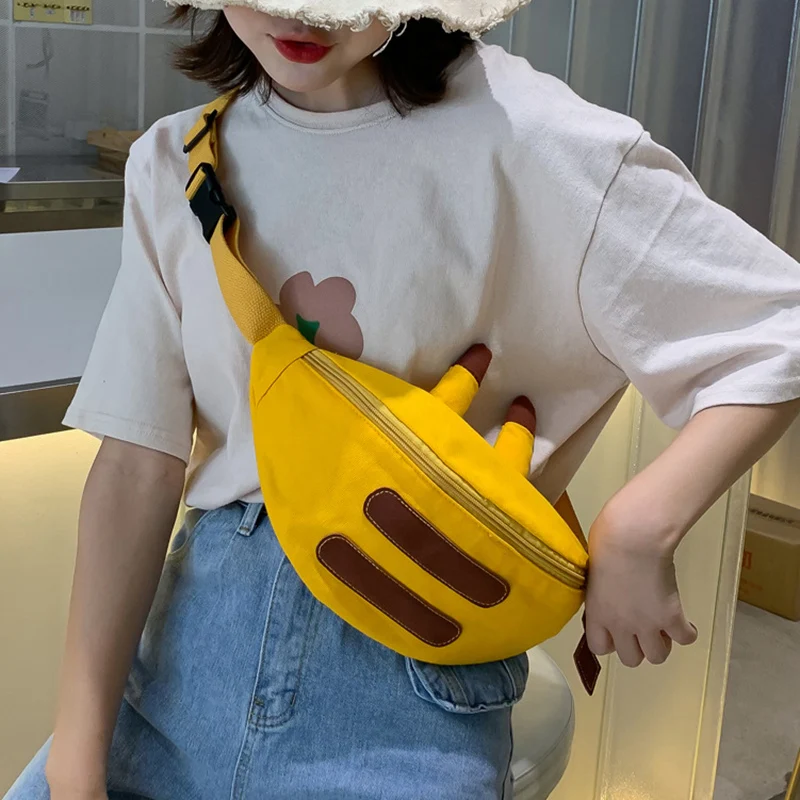 Cartoon Waist Bag For Women Cute Girl Crossbody Bag Casual Canvas Ladies Chest Shoulder Bags Handy Banana Fanny Pack Female