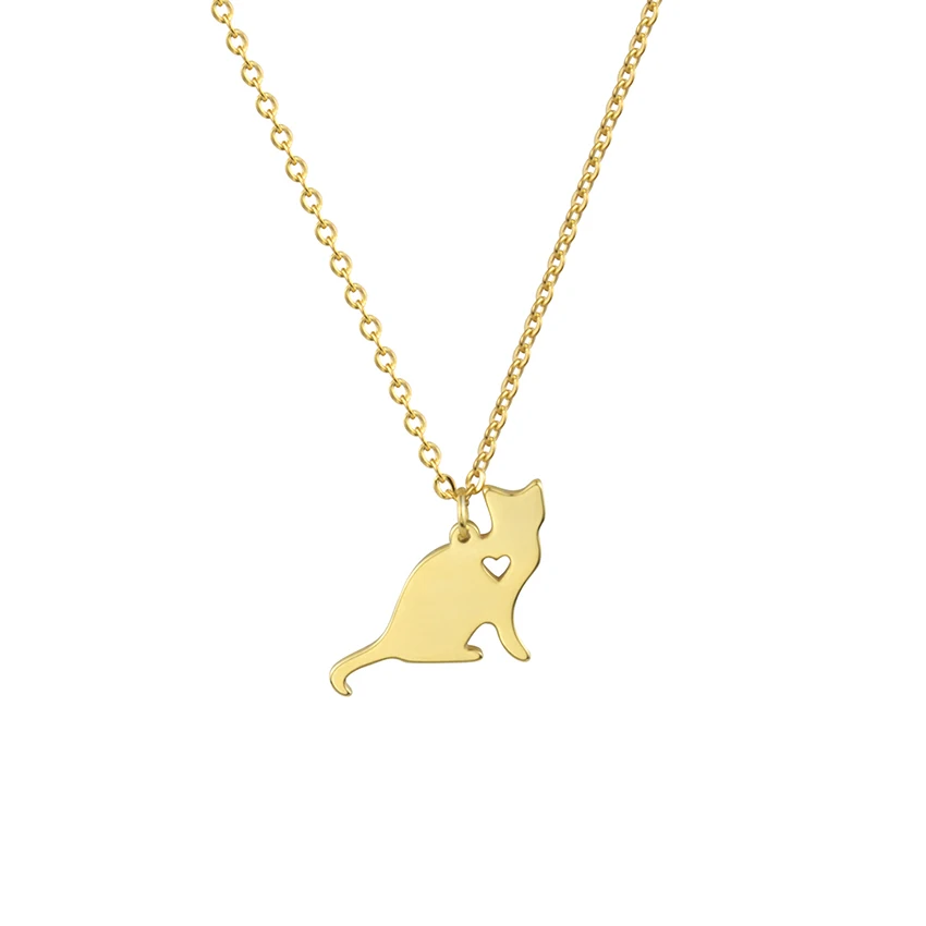 Fashion Feline Jewelry Cat Lover Necklace Stainless Steel Gold Silver Color Chain Collares Collier Children's Bff Gifts 2017 New| |