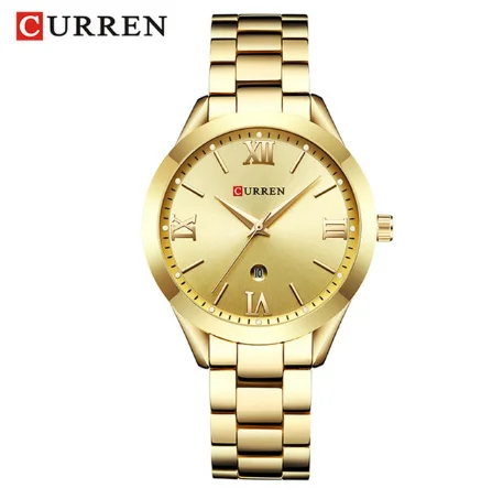 B CURREN 9007 женские роскошные брендовые золотые часы со стальным браслетом цифровые часы подарочные часы - Цвет: B