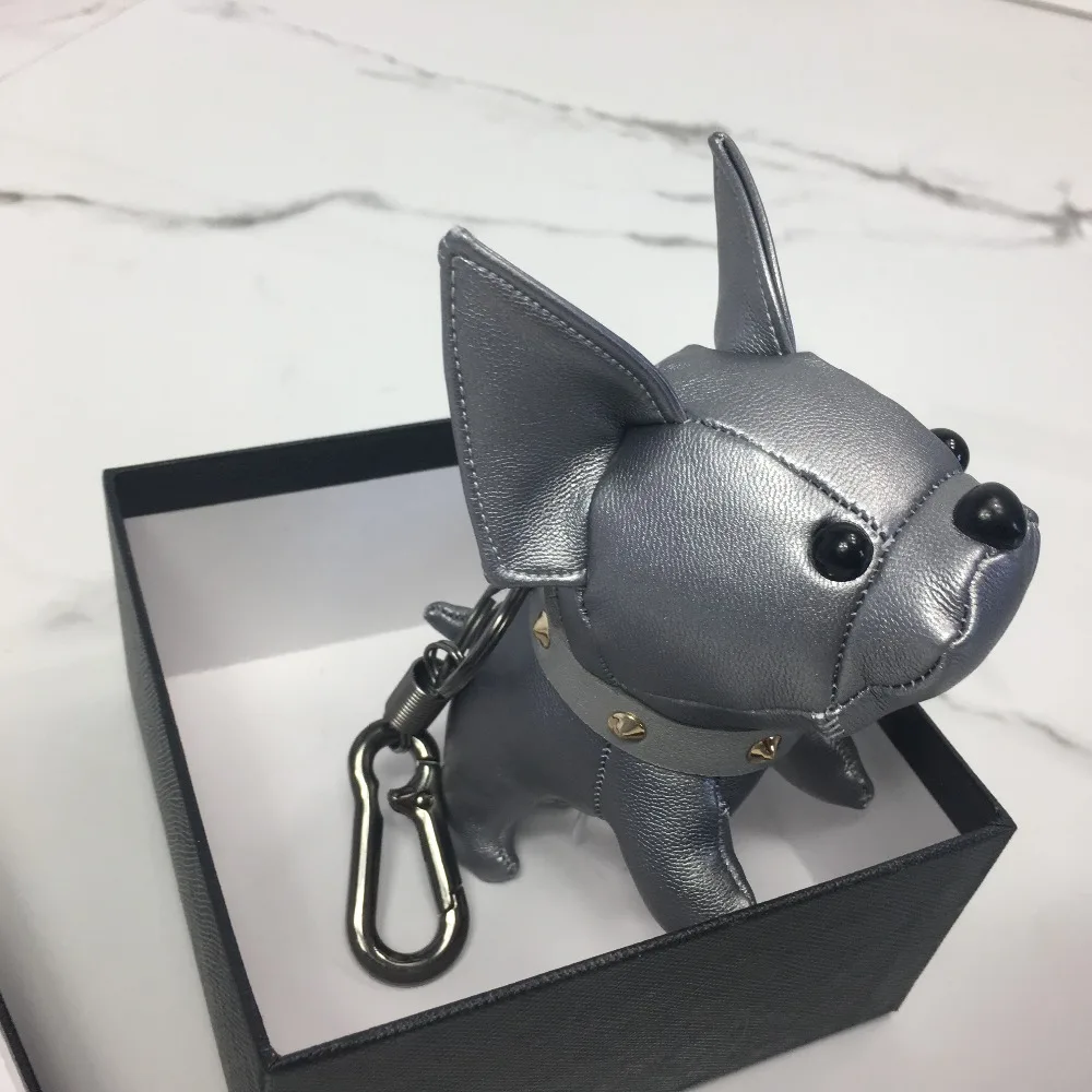 Bulldog Keychain Pu Leather France Bulldog Keychain Handbag Animal Dog Keyring Holder Bag Charm Trinket Bulldog Bag Accessories