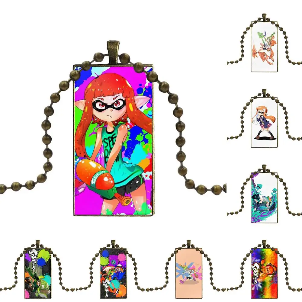 EJ glaze Splatoon Inklings для женщин стеклянный кабошон кулон ожерелье прямоугольное