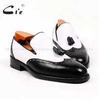 cie round toe black white tassels slip on 100genuine calf leather outsole breathable bespoke leather men shoe handmade loafer69