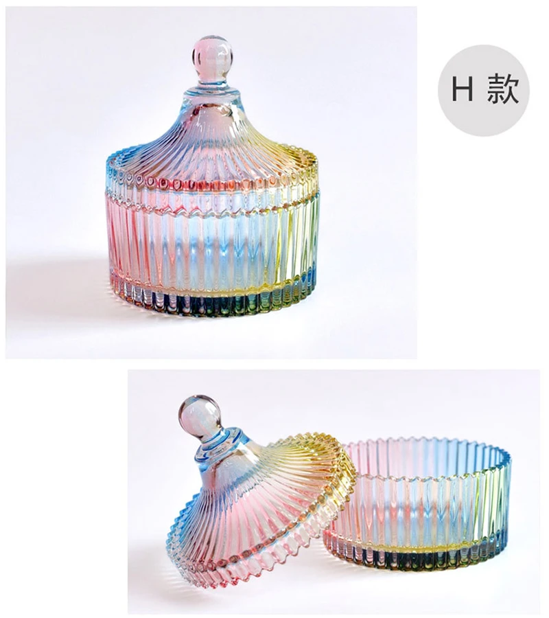 Europe style colorful Glass bottles dust-proof lid storage dessert candy jars tea caddy vase Sugar Pot wedding home Decoration