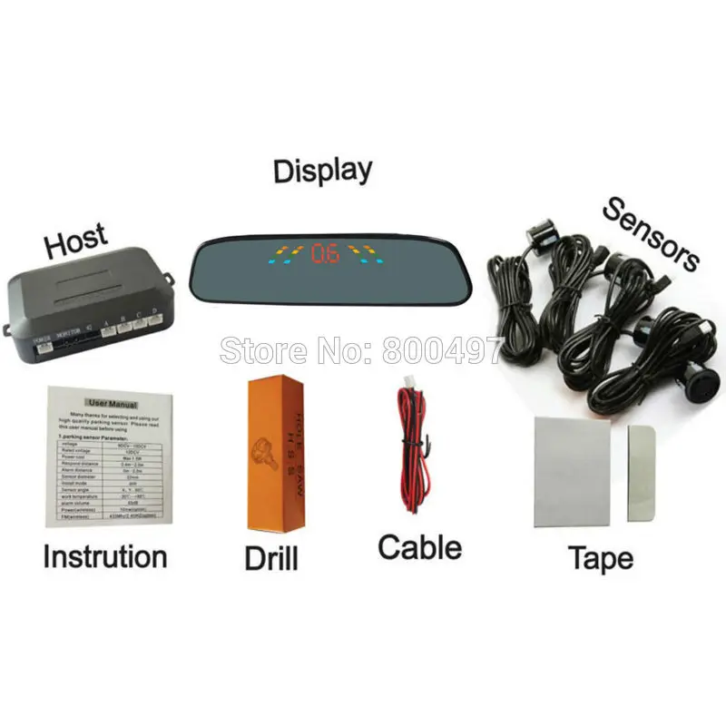 Беспроводная Система помощи при парковке для автомобиля с 4 парковочными