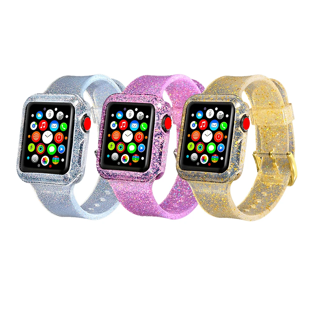Силиконовый прозрачный ремешок с кристаллами для Apple Watch 38 мм 40 мм 42 мм 44 мм с защитной крышкой чехол ремень для iWatch Band 1 2 3 4