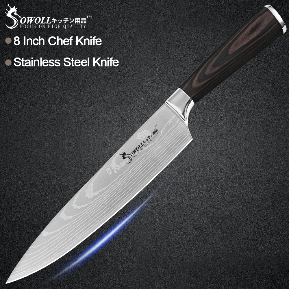 Sowoll кухонный нож из нержавеющей стали 8 ''шеф повар 8'' нарезки 7 ''Santoku