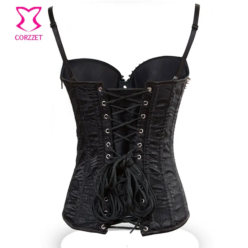 Черный/серебристый Спайк Заклепки Шпильки ремень Overbust корсет стимпанк Корсеты и